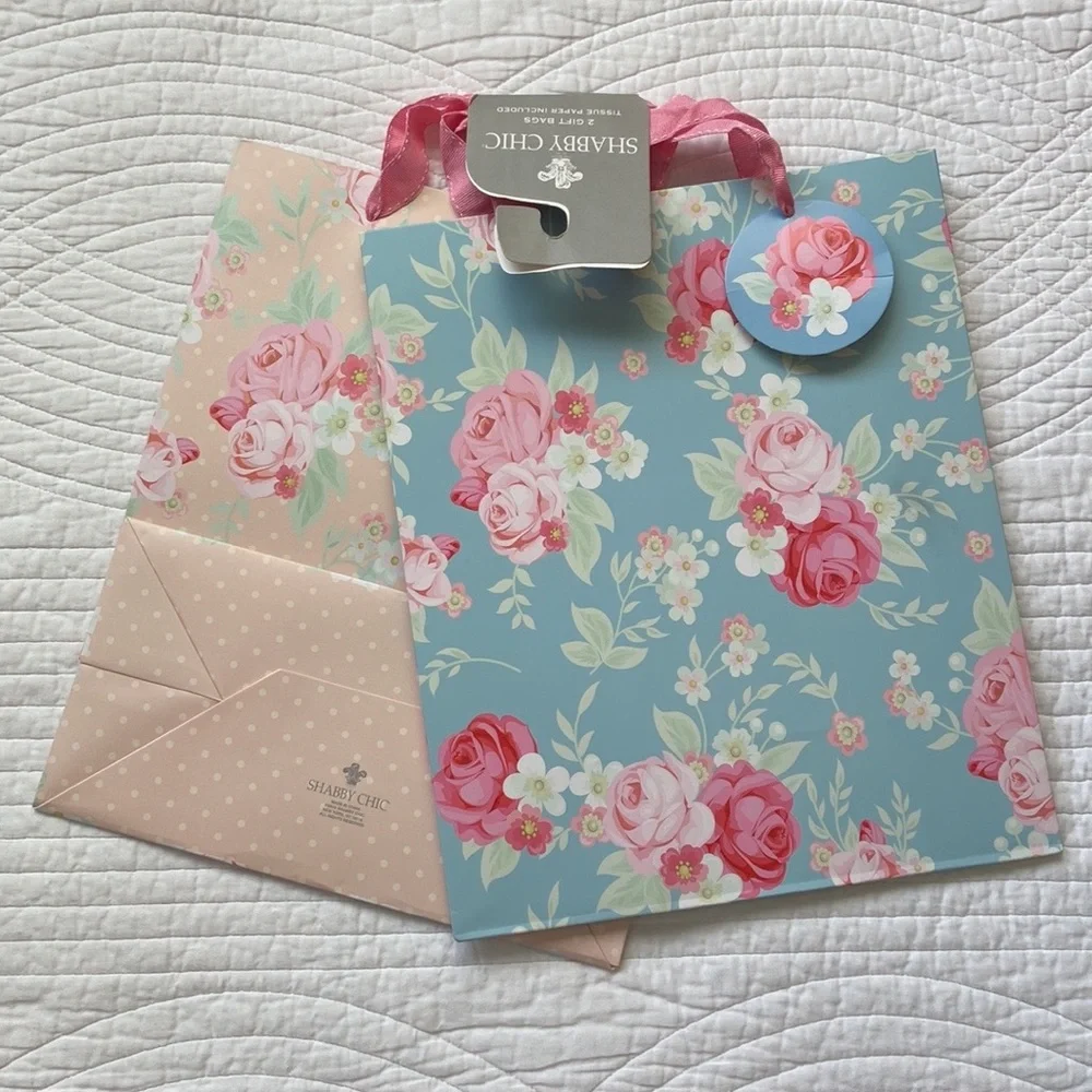 Simply Shabby Chic Set of 6 Gift Bags And Silk Paper Shopping Decor Storage NEW